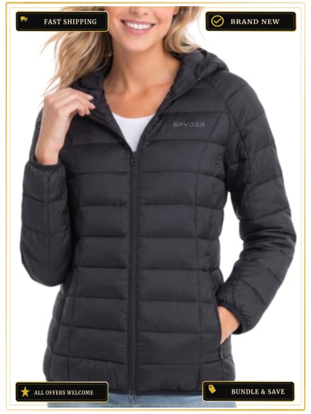 Womens Packable Puffer Jacket Hooded Quilted Winter Coat Travel Lightweight